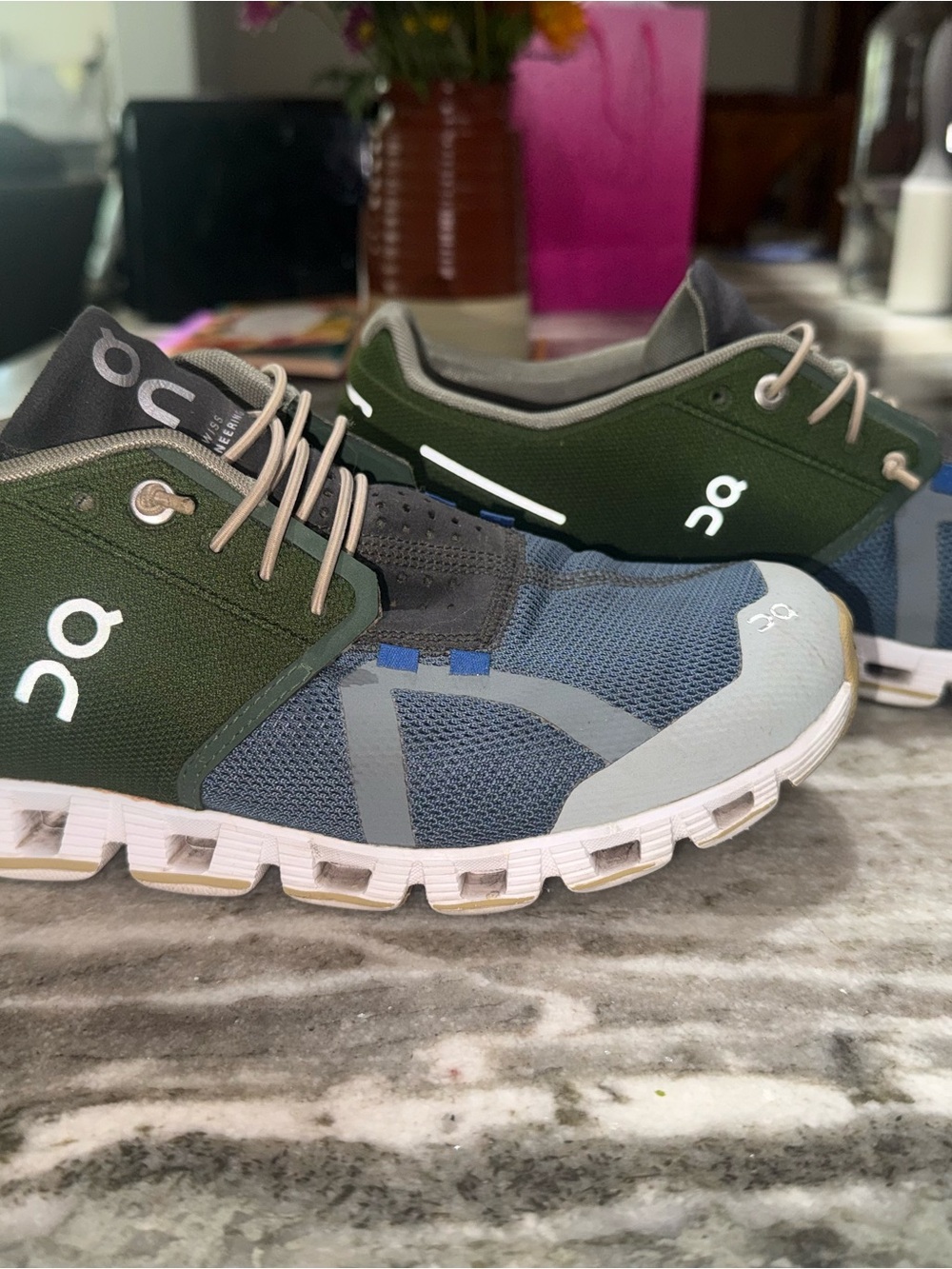 On Running Men’s Low-Top Athletic Sneakers in Green, Blue, and Gray